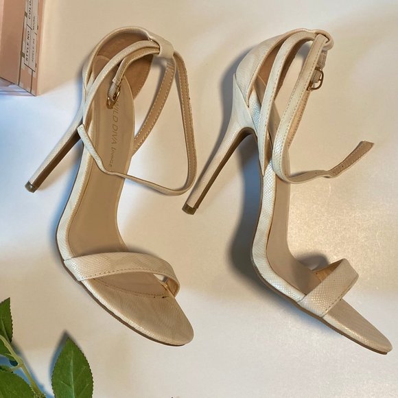 Faux Leather Nude Snake Skin Print Strappy Heels - Picture 4 of 7